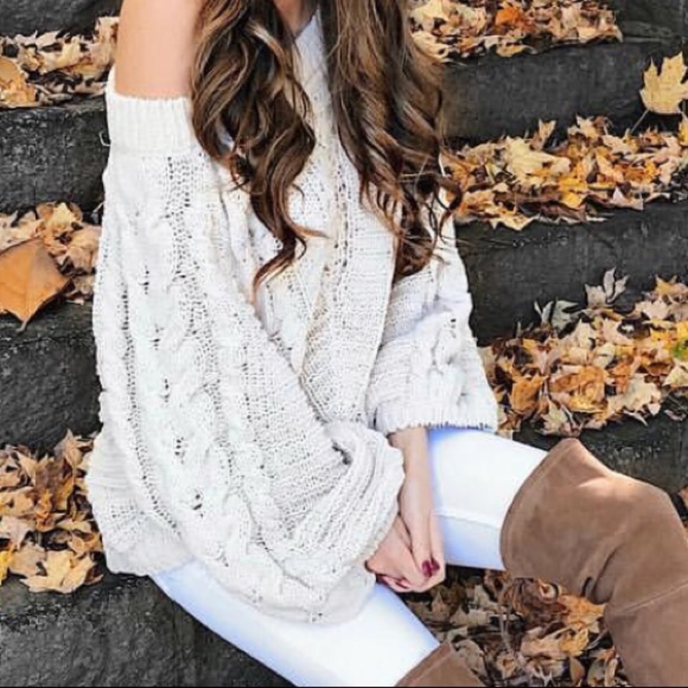 Cable Knit Chenille Balloon Sleeve Sweater Express